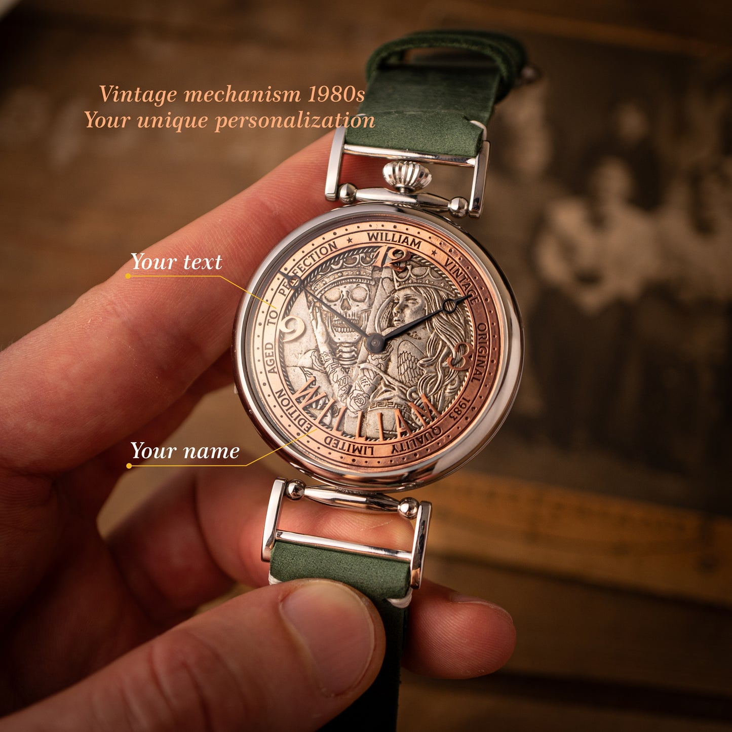 Personalized watch, vintage movement 1980s