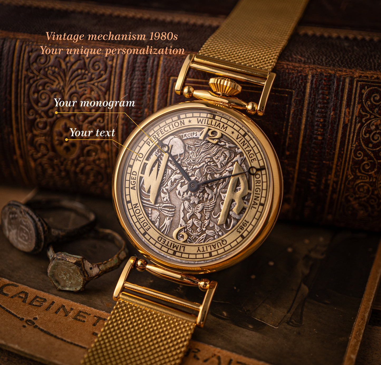 Personalized watch, vintage movement 1980s