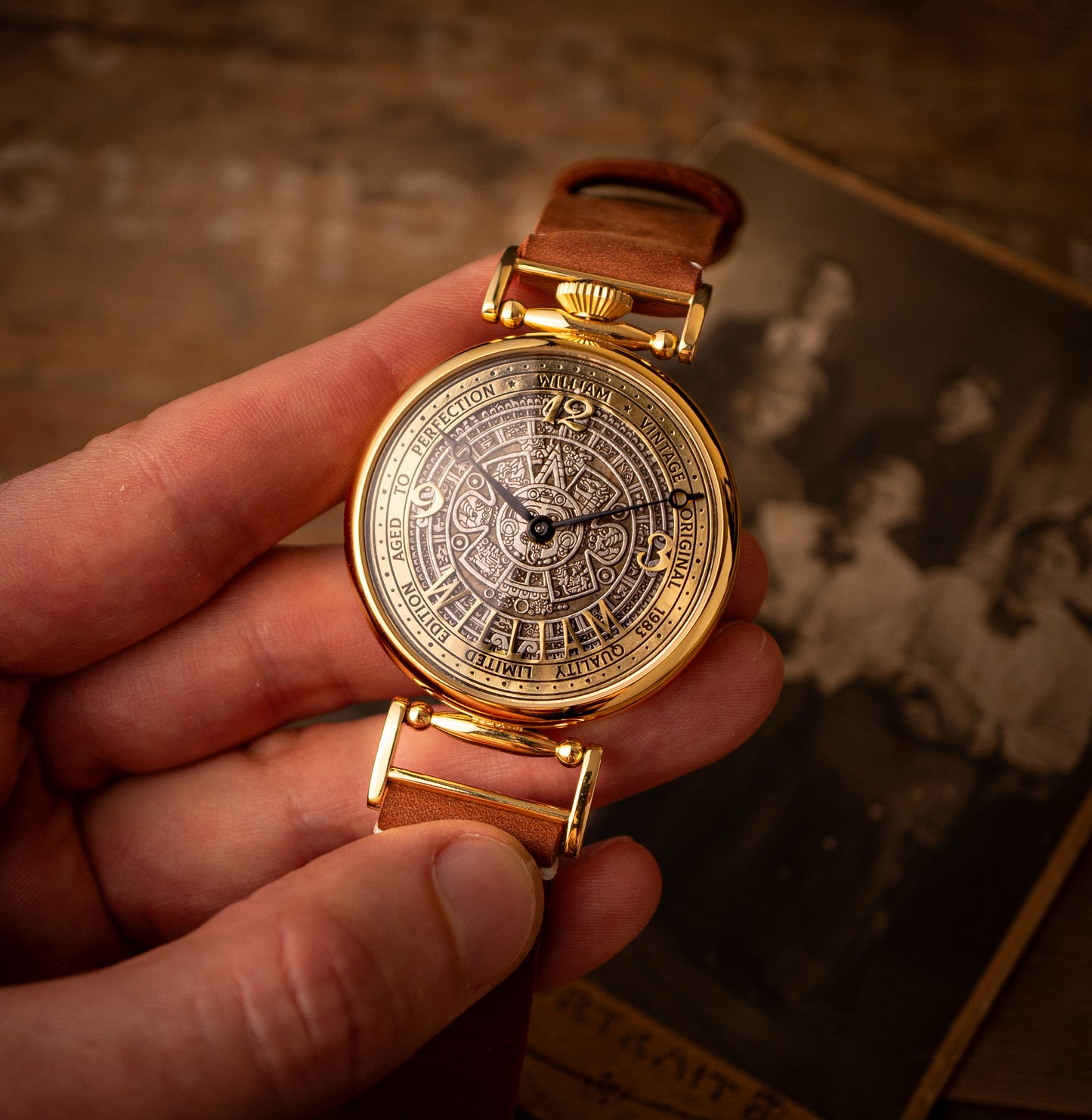 Personalized watch "Aztec", vintage movement 1980s