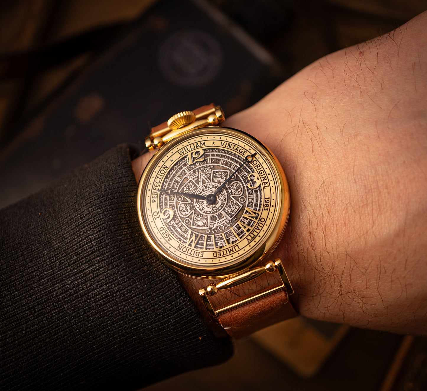Personalized watch "Aztec", vintage movement 1980s