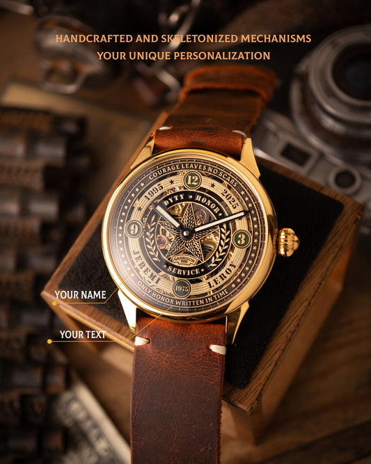 Personalized Military Watch Dial with Name Birth Year and Service Years Skeleton Veteran Gift