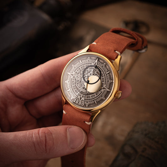 VINTAGE WATCH " Golden Aztec calendar " arrows solar system