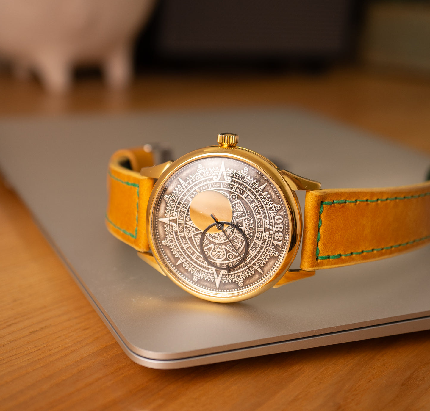 VINTAGE WATCH " Golden Aztec calendar " arrows solar system