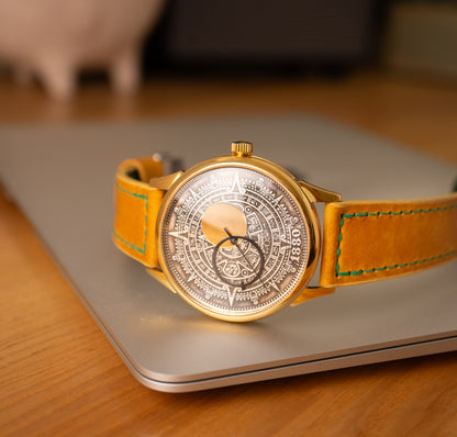 VINTAGE WATCH " Golden Aztec calendar " arrows solar system