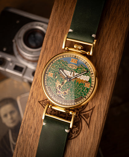 Personalized Hollywood Map Watch Dial Handcrafted Brass Timepiece Inspired by Cinema and Dreams