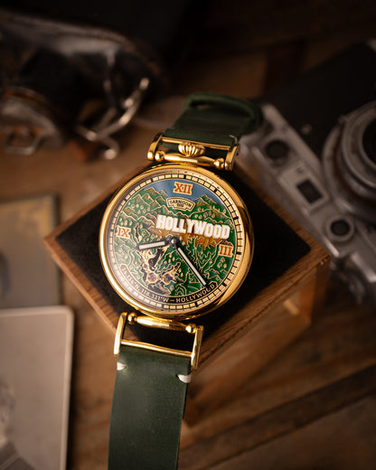 Personalized Hollywood Map Watch Dial Handcrafted Brass Timepiece Inspired by Cinema and Dreams