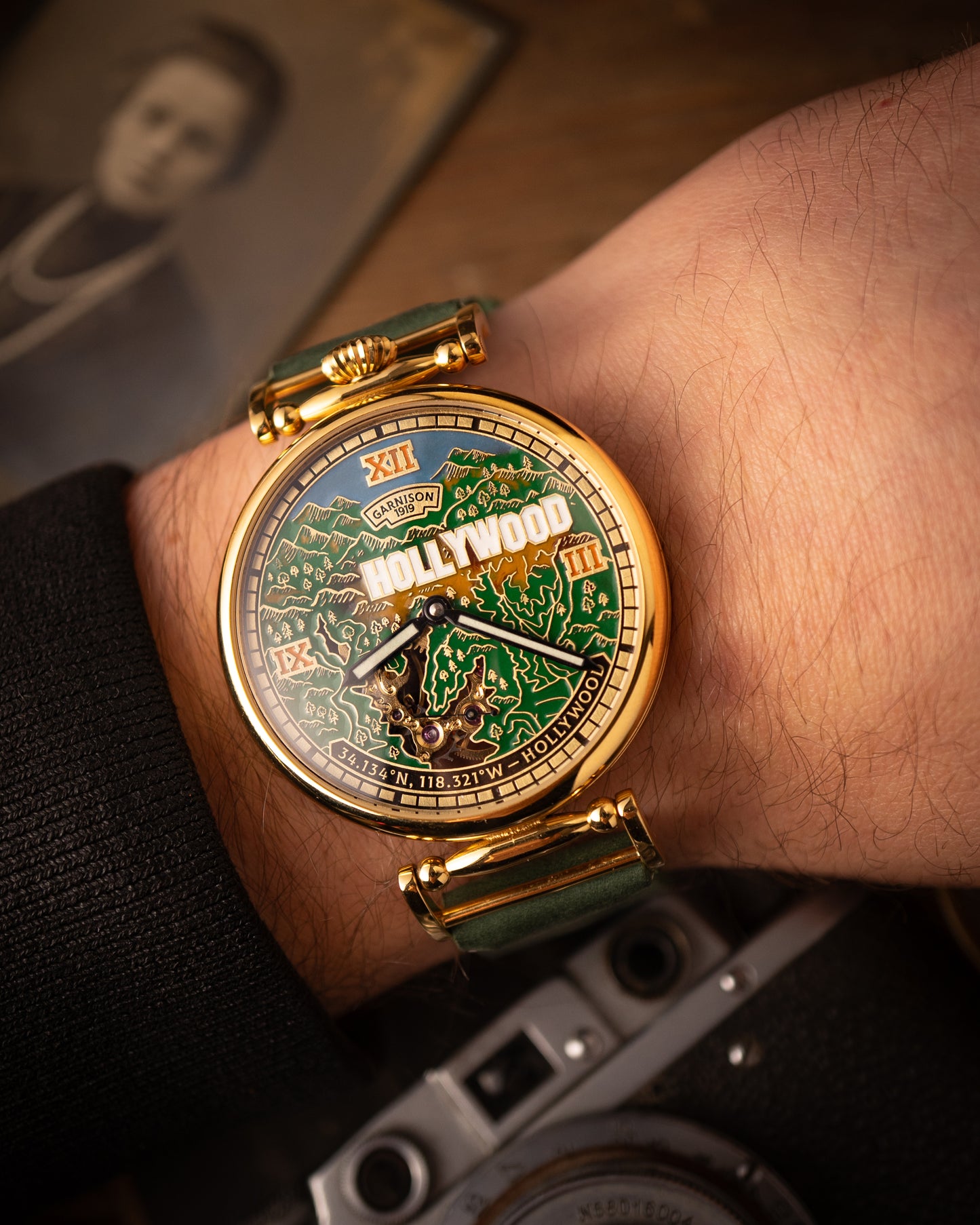 Personalized Hollywood Map Watch Dial Handcrafted Brass Timepiece Inspired by Cinema and Dreams