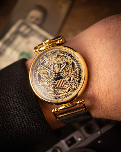 Personalized Mechanical Skeleton Watch – Handmade Dial with Cold Enamel, Crafted for Patriots Who Value Precision