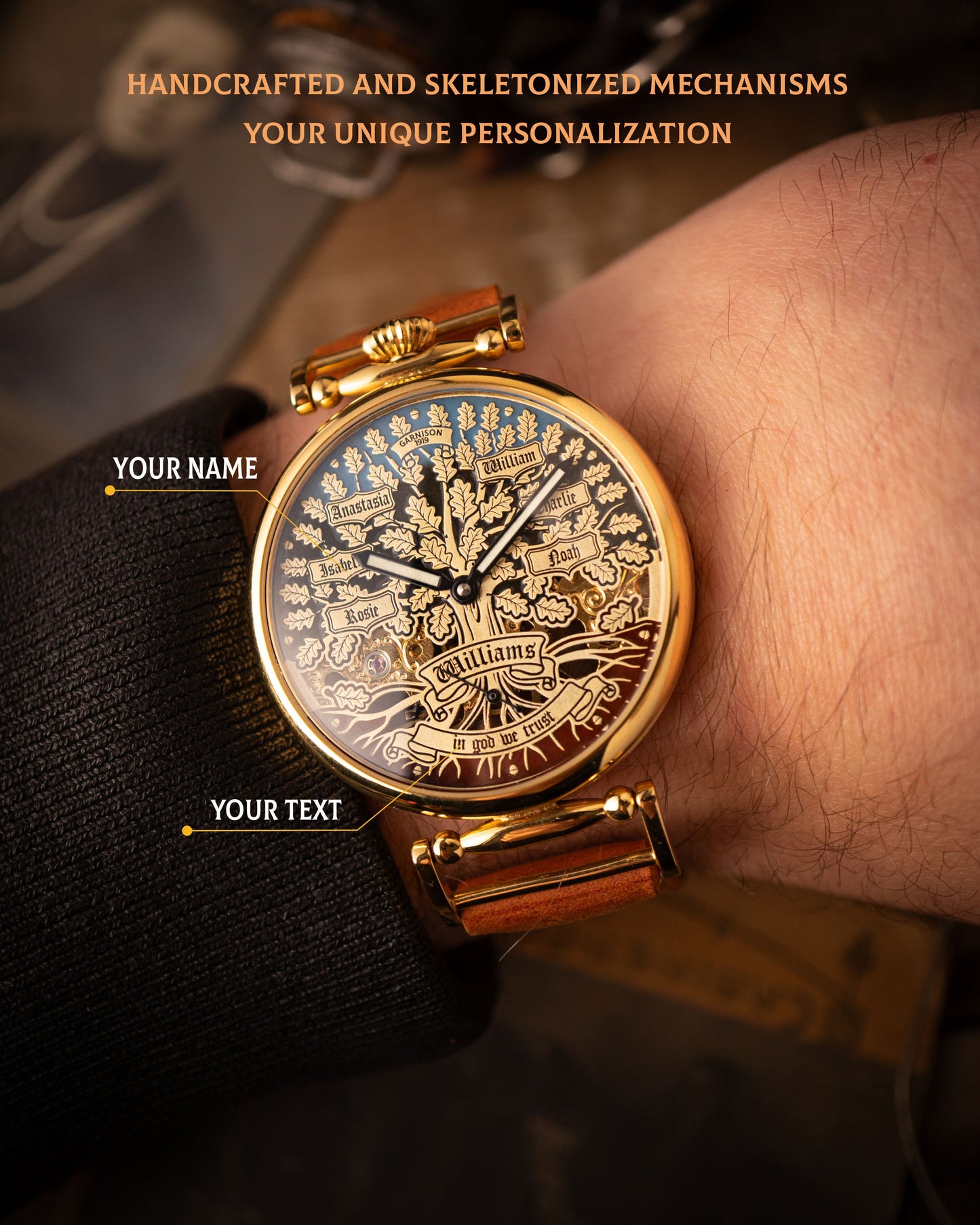 Personalized watch ““Tree of Life”, mechanical skeleton watch