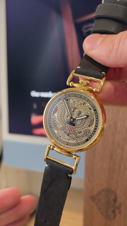 Personalized Mechanical Skeleton Watch – Handmade Dial with Cold Enamel, Crafted for Patriots Who Value Precision